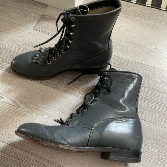 Vintage Justin Fringe Kilte Roper Boots Genuine Leather Cowboy Western Grey Mens - Picture 3 of 12